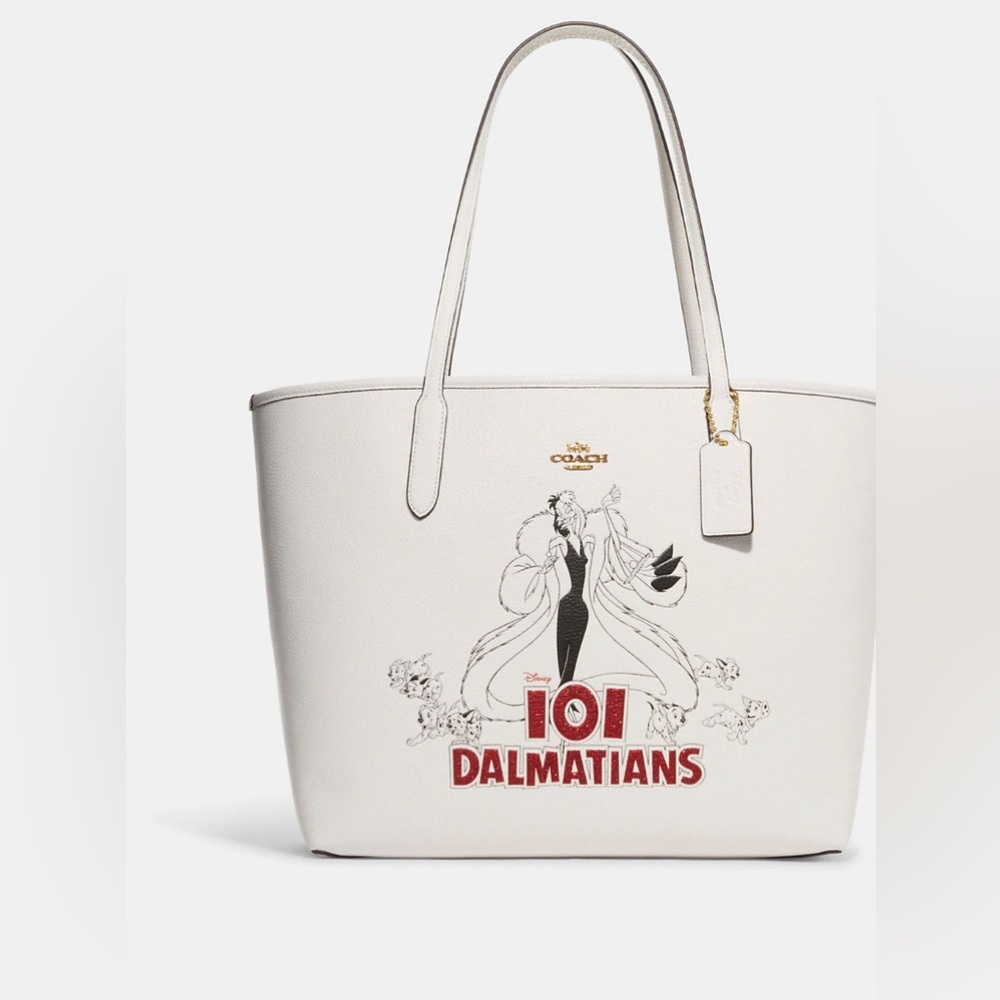 New Disney X Coach City Tote With Signature Canvas Interior And Cruella Motif